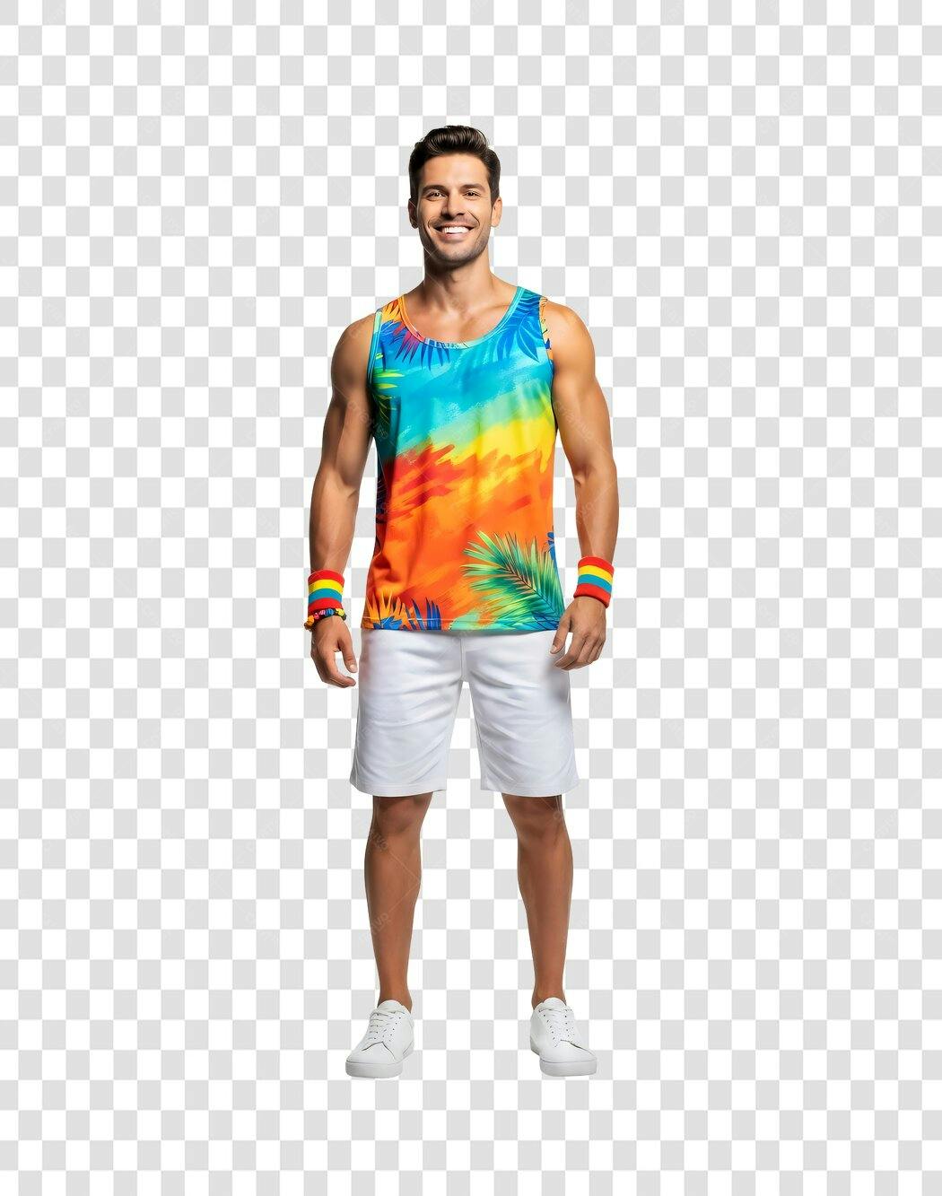 Foto Recortada Homem Verão Camiseta Colorida PNG Fundo Transparente