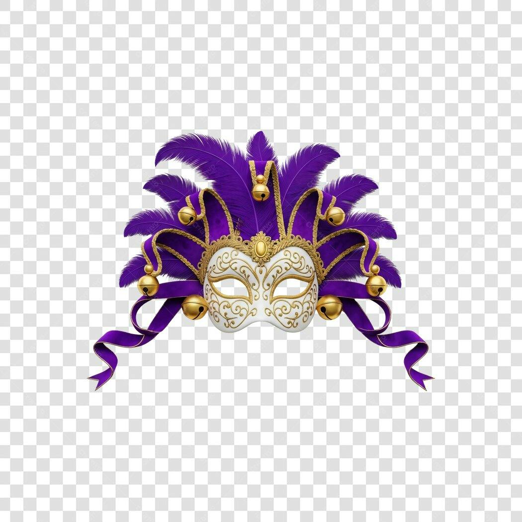 Ilustração Máscara Carnaval Fevereiro Roxa Dourada PNG Fundo Transparente