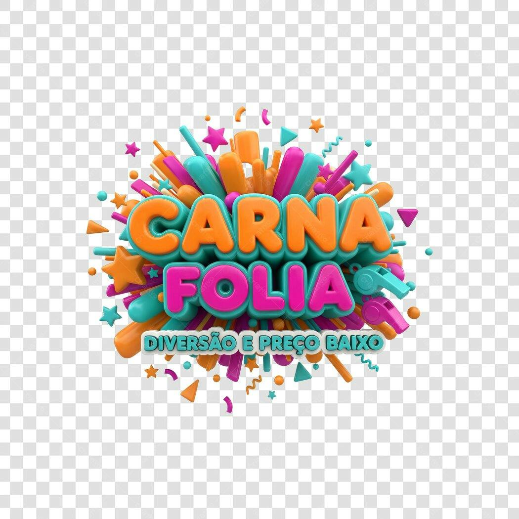 Elemento 3D Carnafolia Carnaval Fevereiro PNG Fundo Transparente