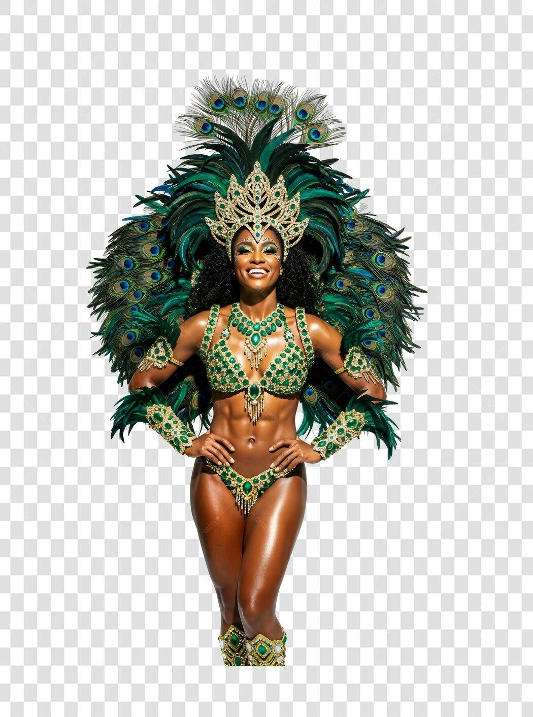 Foto Recortada Mulher Fantasia Carnaval Verde PNG Fundo Transparente