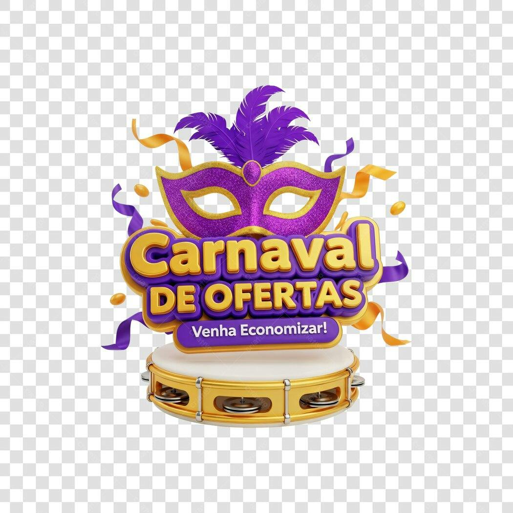 Elemento 3D Carnaval de Ofertas Fevereiro PNG Fundo Transparente