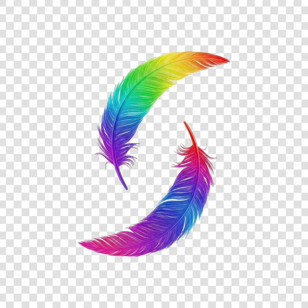 Ilustração Pena Colorida Arco-Íris PNG Fundo Transparente