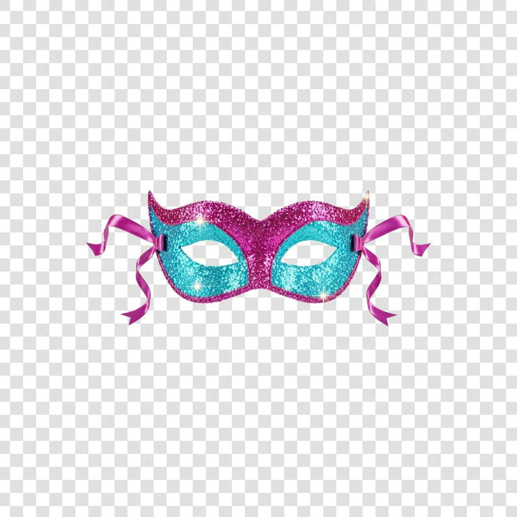 Máscara Carnaval Glitter Azul Rosa PNG Fundo Transparente