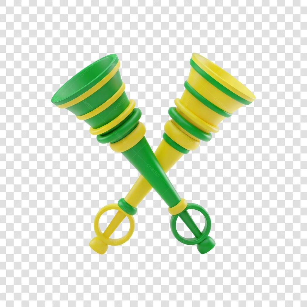 Elemento 3D Vuvuzela Copa do Mundo Brasil PNG Fundo Transparente