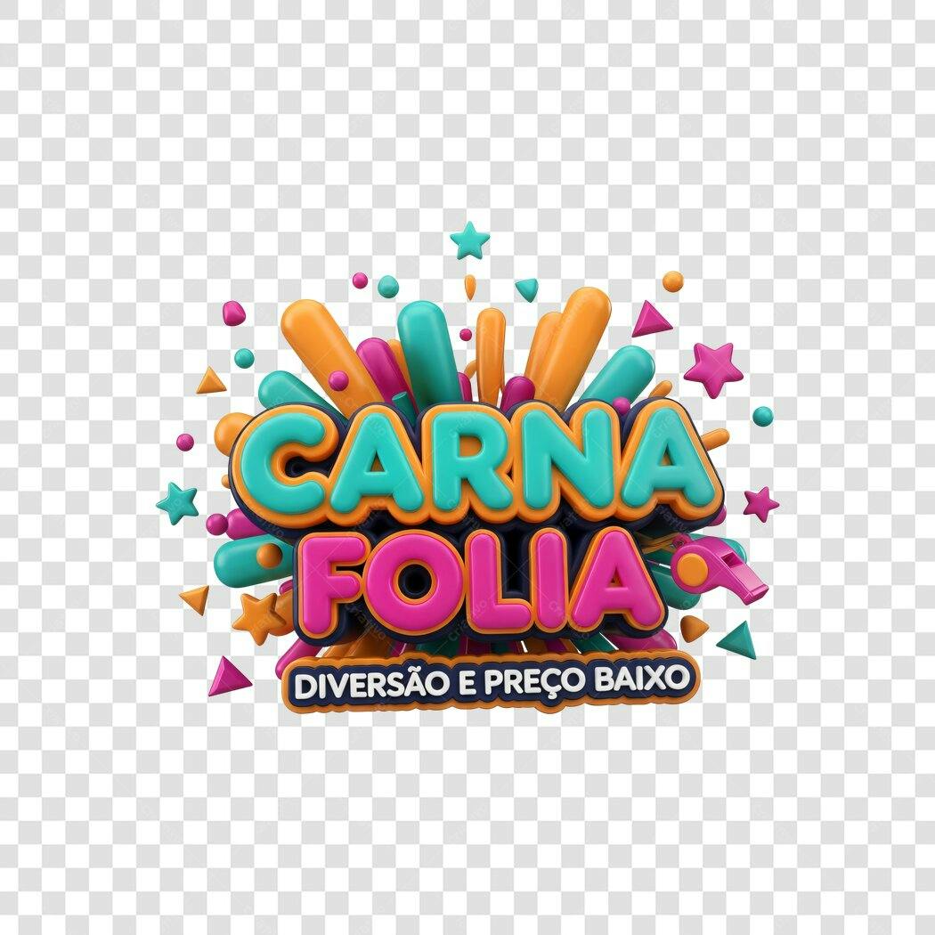 Elemento 3D Carnafolia Carnaval Fevereiro PNG Fundo Transparente