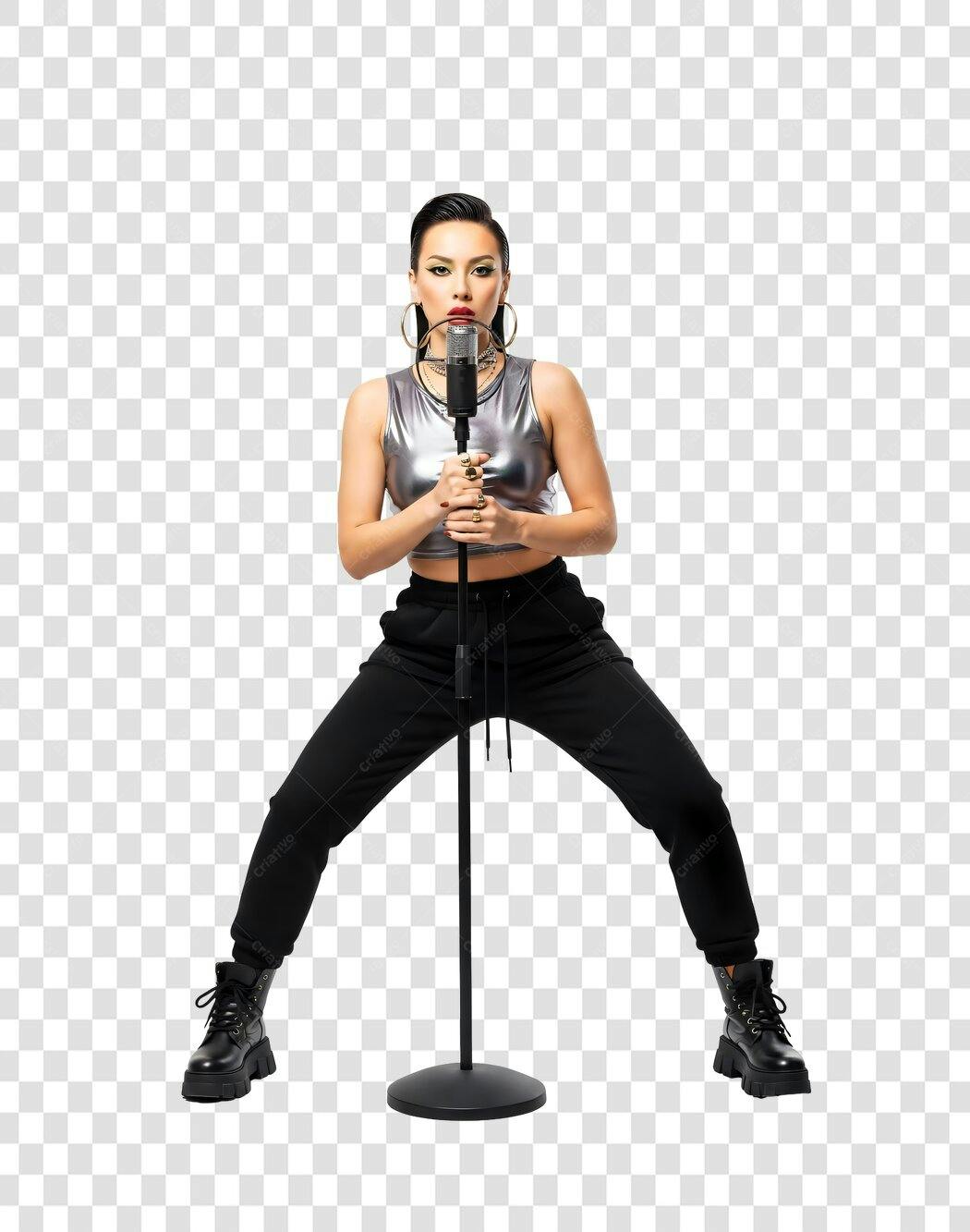 Foto Recortada Cantora Mulher Microfone PNG Fundo Transparente