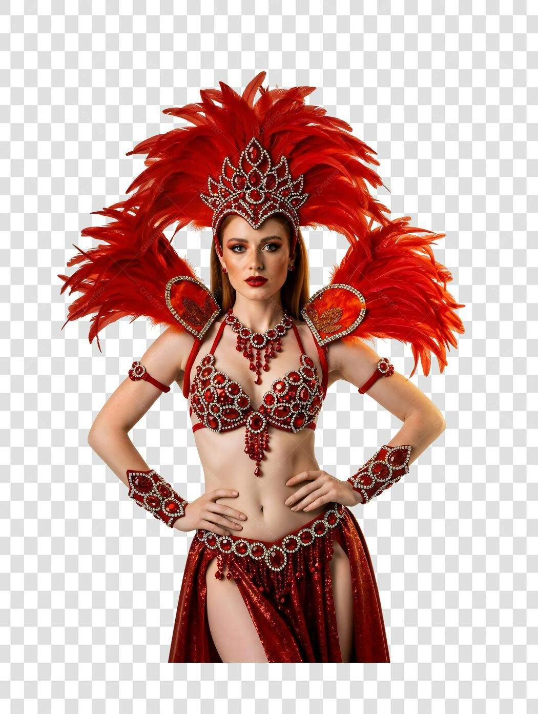 Foto Recortada Mulher Fantasia Carnaval Vermelha PNG Fundo Transparente