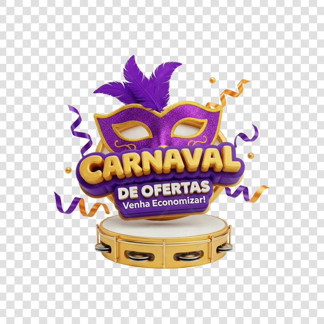 Elemento 3D Carnaval de Ofertas Fevereiro PNG Fundo Transparente