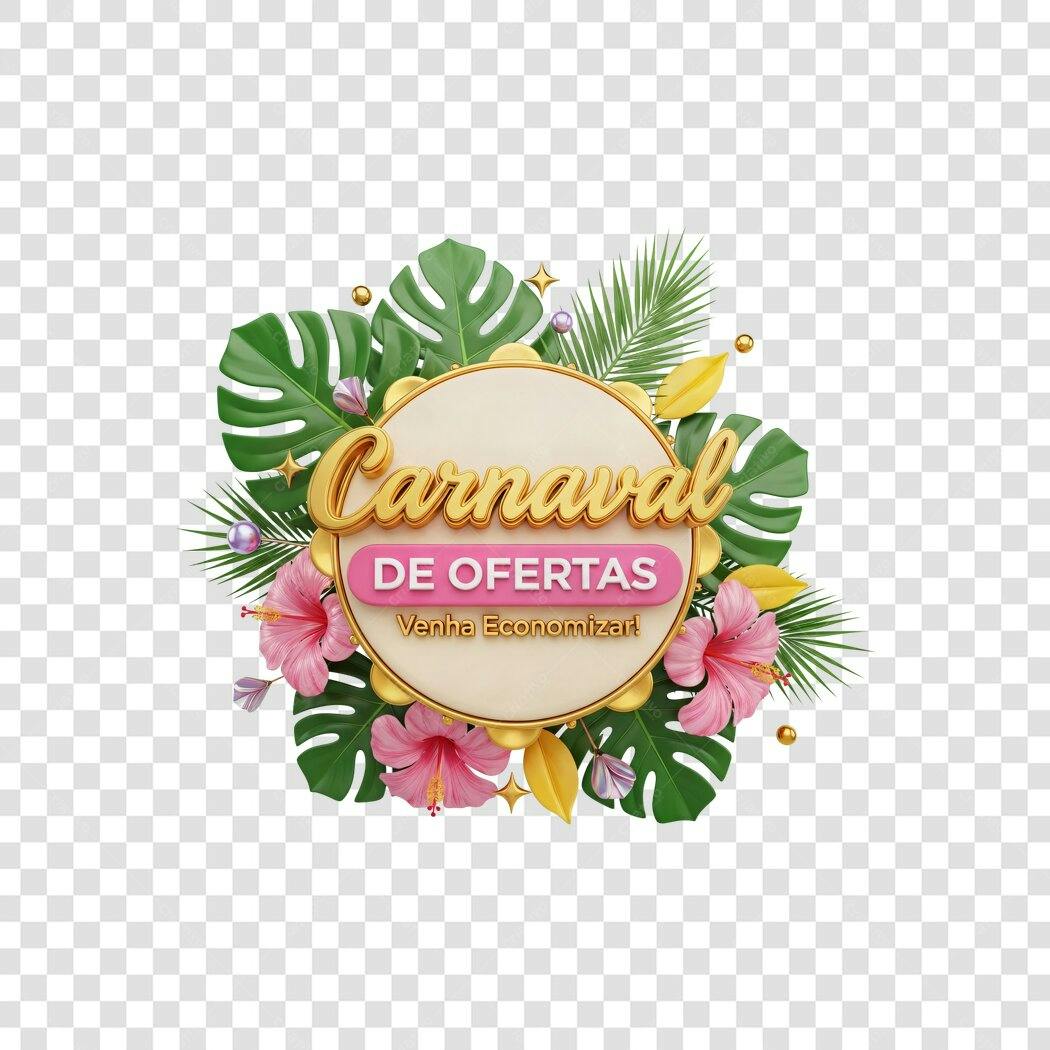 Elemento 3D Carnaval de Ofertas Fevereiro PNG Fundo Transparente