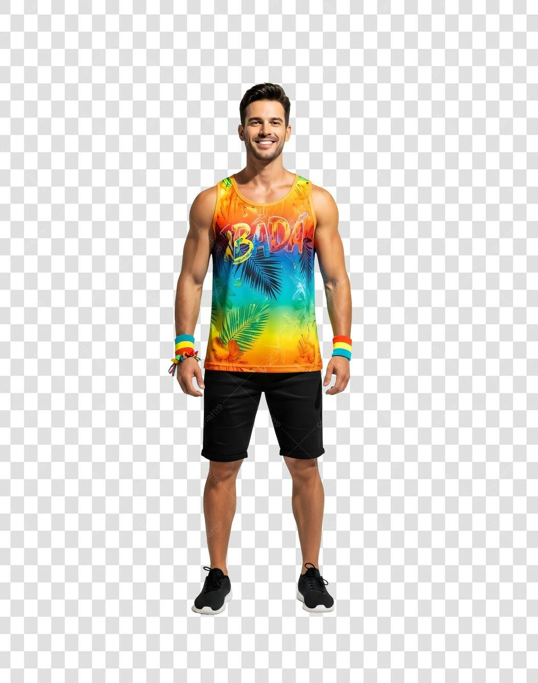Foto Recortada Homem Sorrindo Roupa Verão Colorida PNG Fundo Transparente