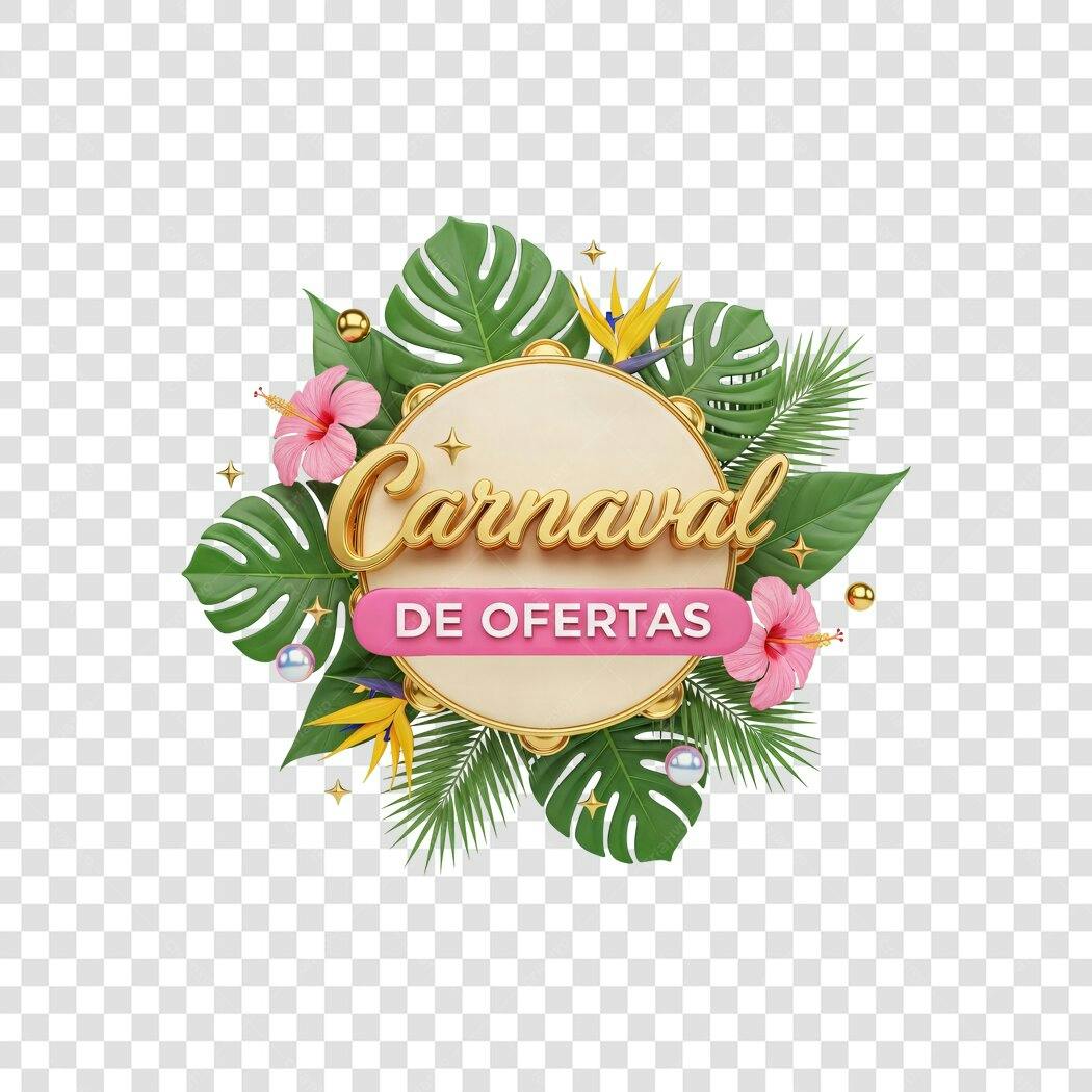 Elemento 3D Carnaval de Ofertas Fevereiro PNG Fundo Transparente