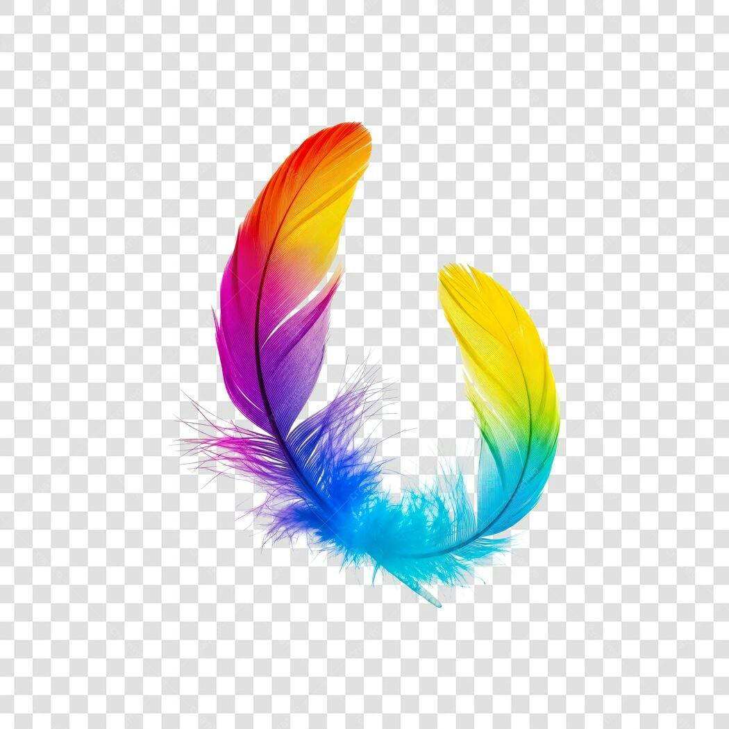 Elemento Decorativo Pena Colorida Arco-Íris PNG Fundo Transparente