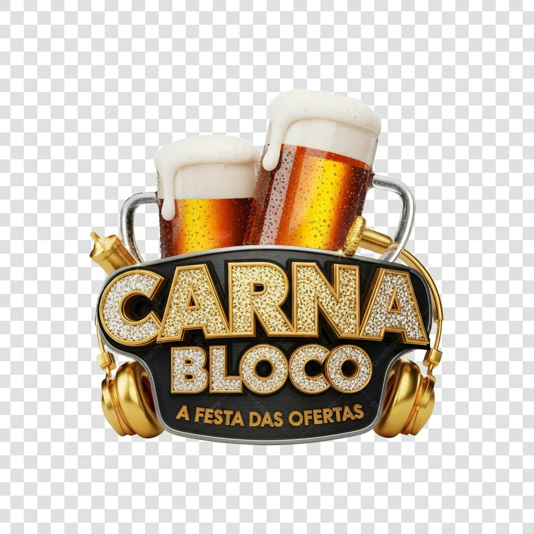 Elemento 3D Carnabloco Cerveja Carnaval Fevereiro PNG Fundo Transparente