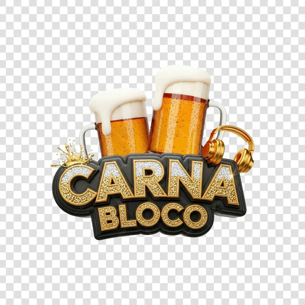 Elemento 3D CarnaBloco Cerveja Carnaval Fevereiro PNG Fundo Transparente