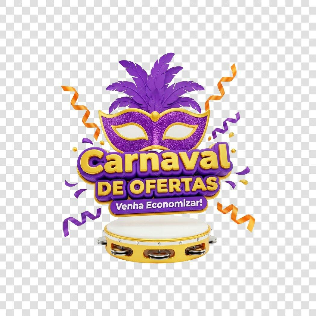 Elemento 3D Carnaval de Ofertas Fevereiro PNG Fundo Transparente