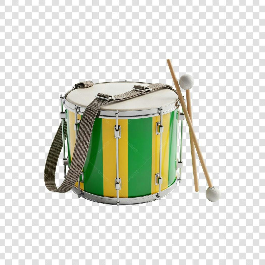 Foto Recortada Tambor Verde Amarelo Instrumento Musical PNG Fundo Transparente