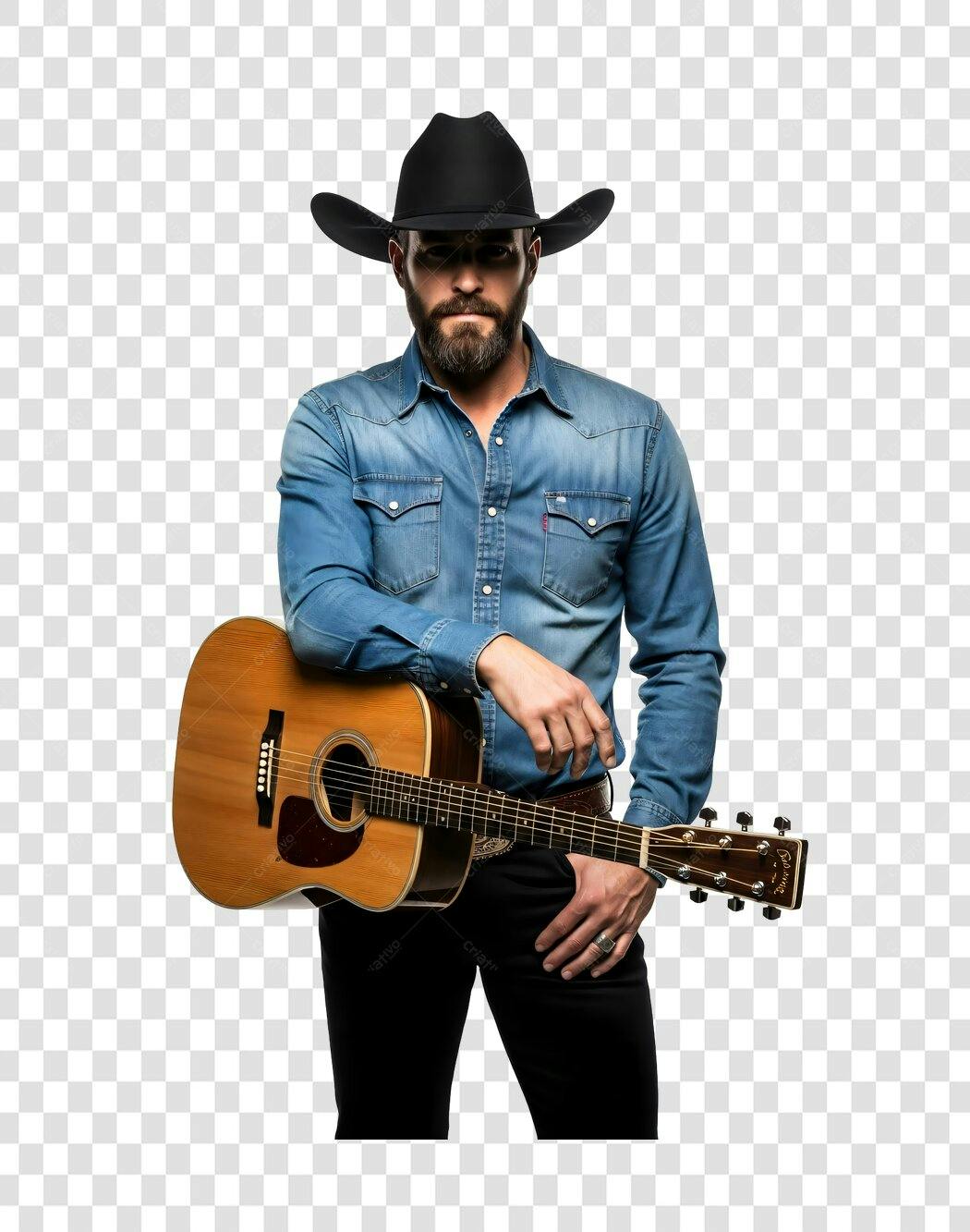 Foto Recortada Cantor Country Violão Chapéu PNG Fundo Transparente