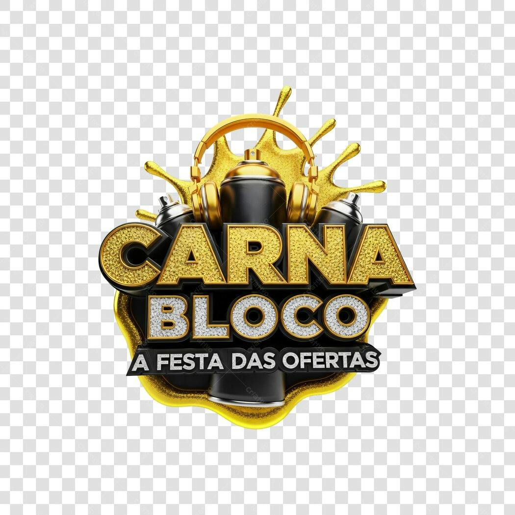 Elemento 3D Carnabloco Festa das Ofertas Fevereiro PNG Fundo Transparente
