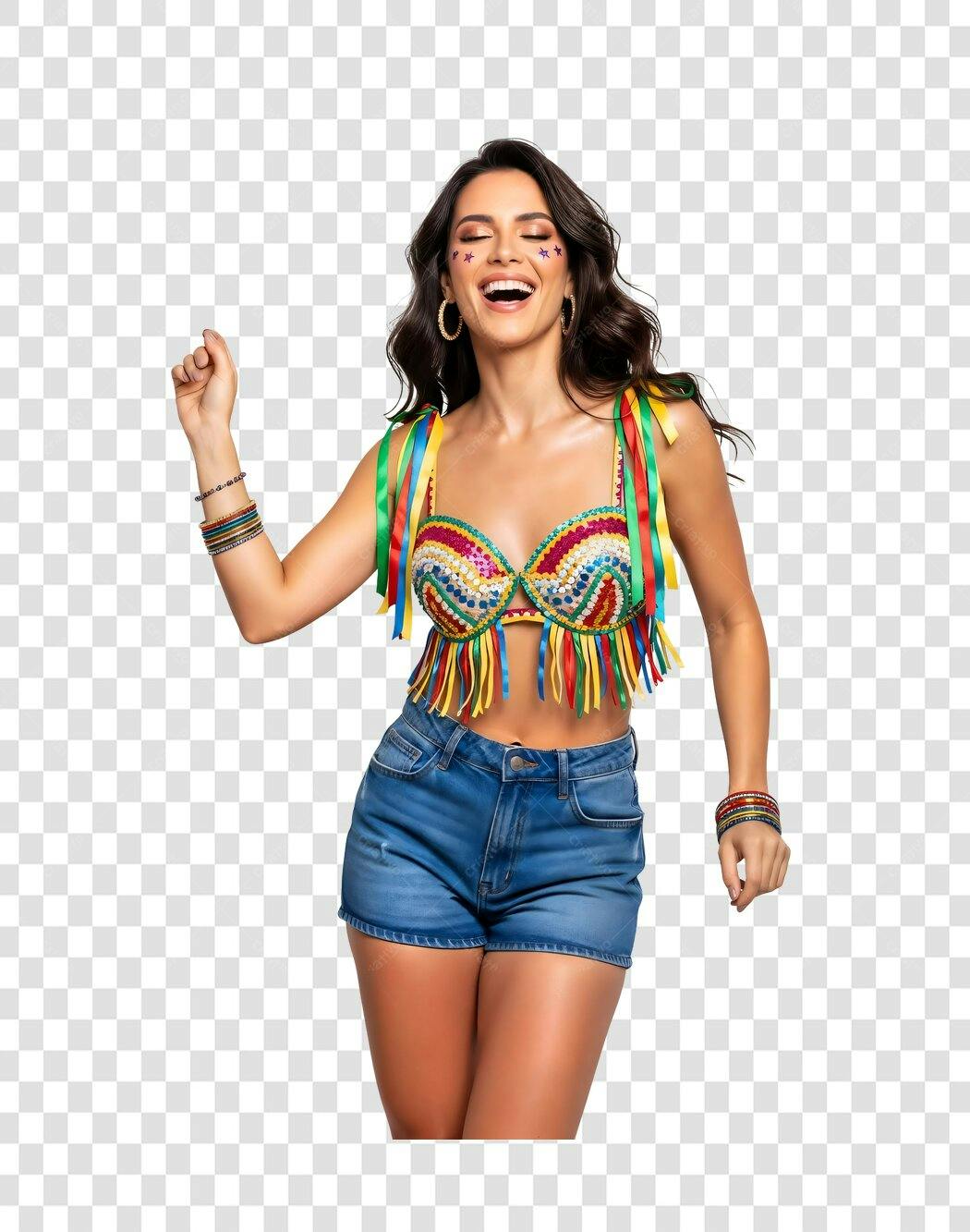 Foto Recortada Mulher Fantasia Carnaval Fevereiro PNG Fundo Transparente
