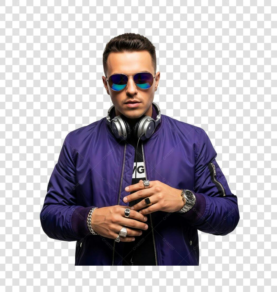 Foto Recortada Homem Jovem DJ Fone Óculos PNG Fundo Transparente