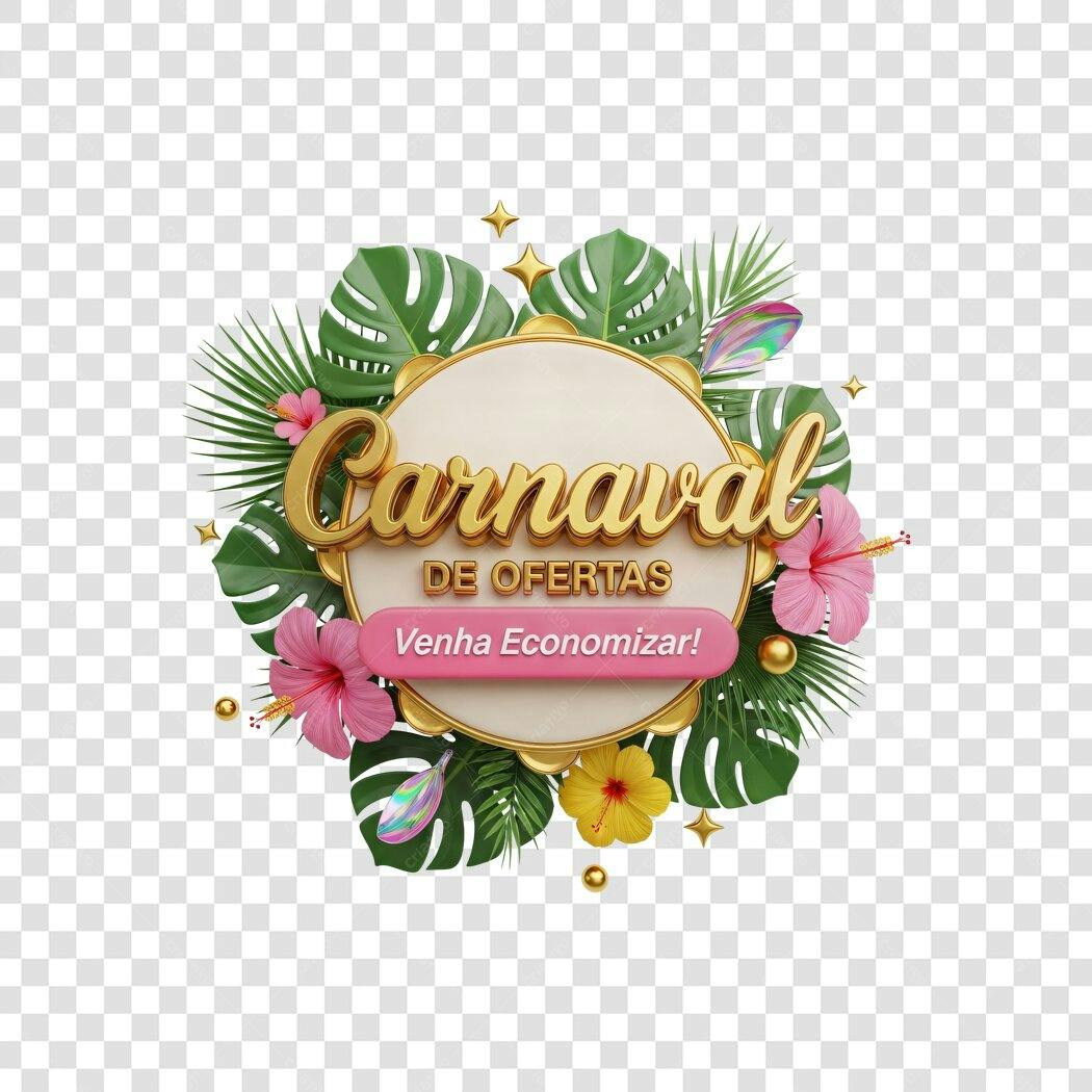 Elemento 3D Carnaval de Ofertas Fevereiro PNG Fundo Transparente