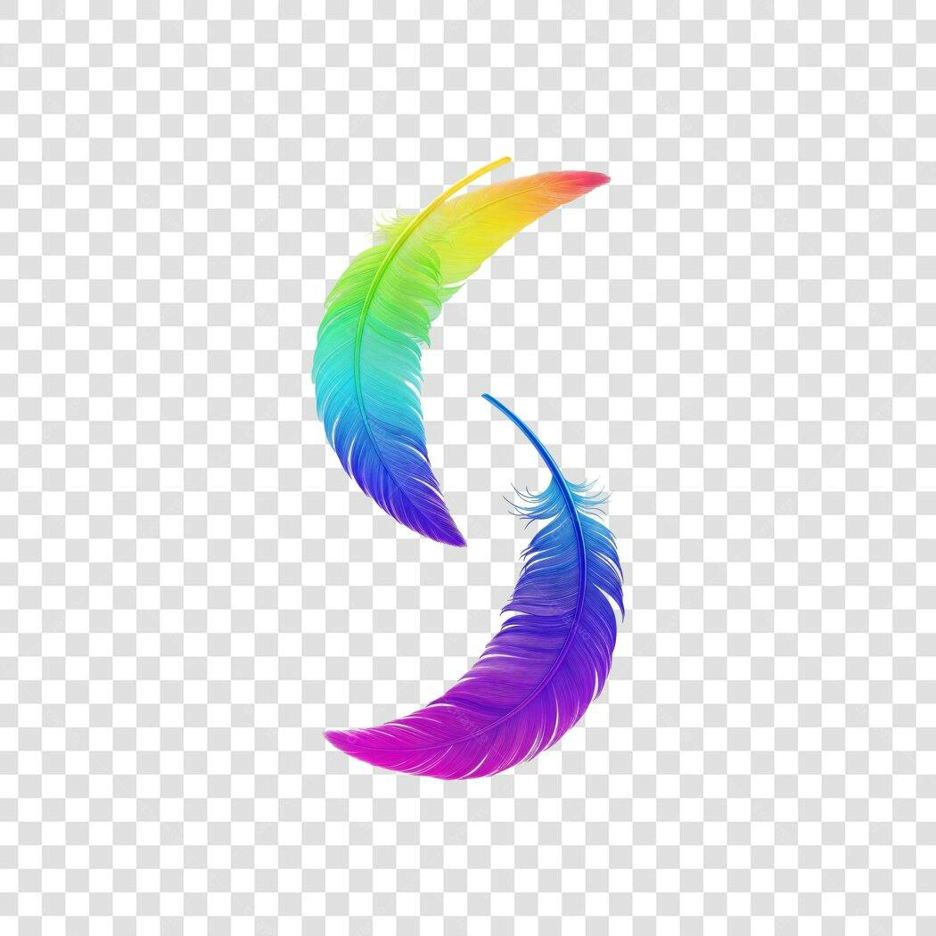 Elemento Decorativo Pena Colorida Arco-Íris PNG Fundo Transparente