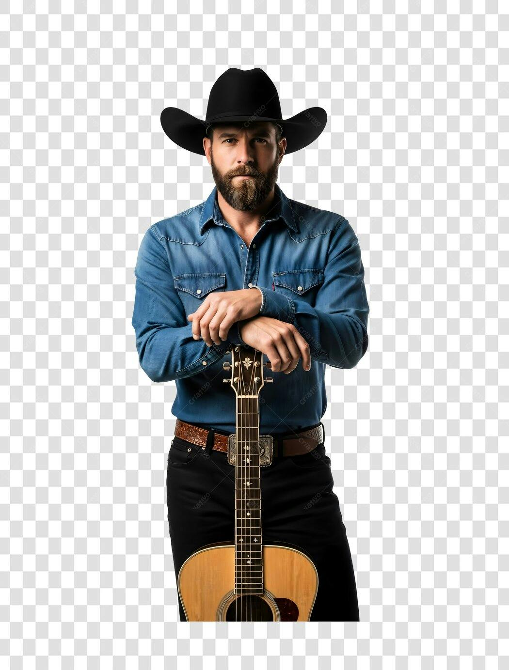 Foto Recortada Homem Cowboy Violão PNG Fundo Transparente