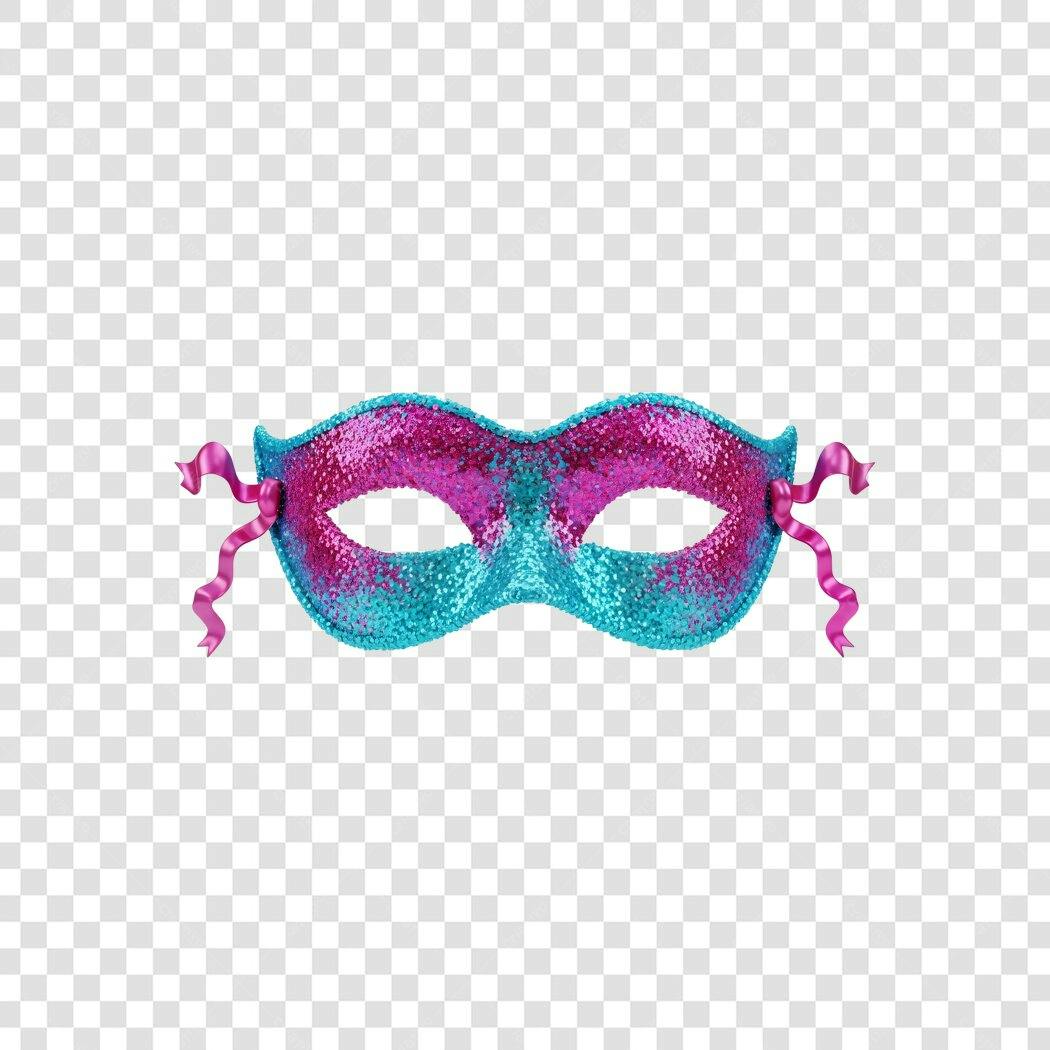 Máscara Carnaval Glitter Azul Rosa PNG Fundo Transparente