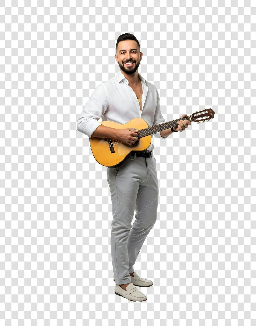Foto Recortada Homem Sorrindo Tocando Violão PNG Fundo Transparente