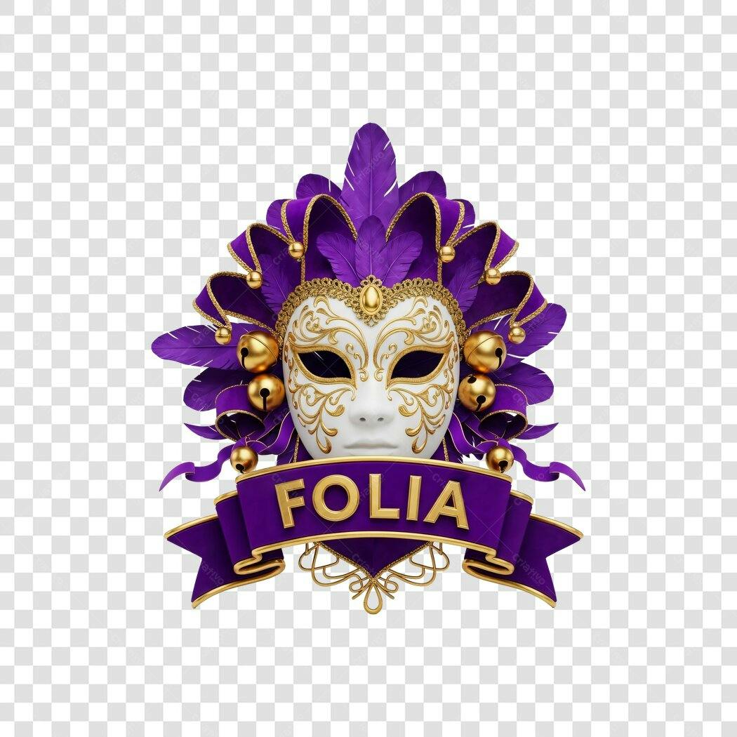 Elemento 3D Máscara Carnaval Folia Fevereiro PNG Fundo Transparente