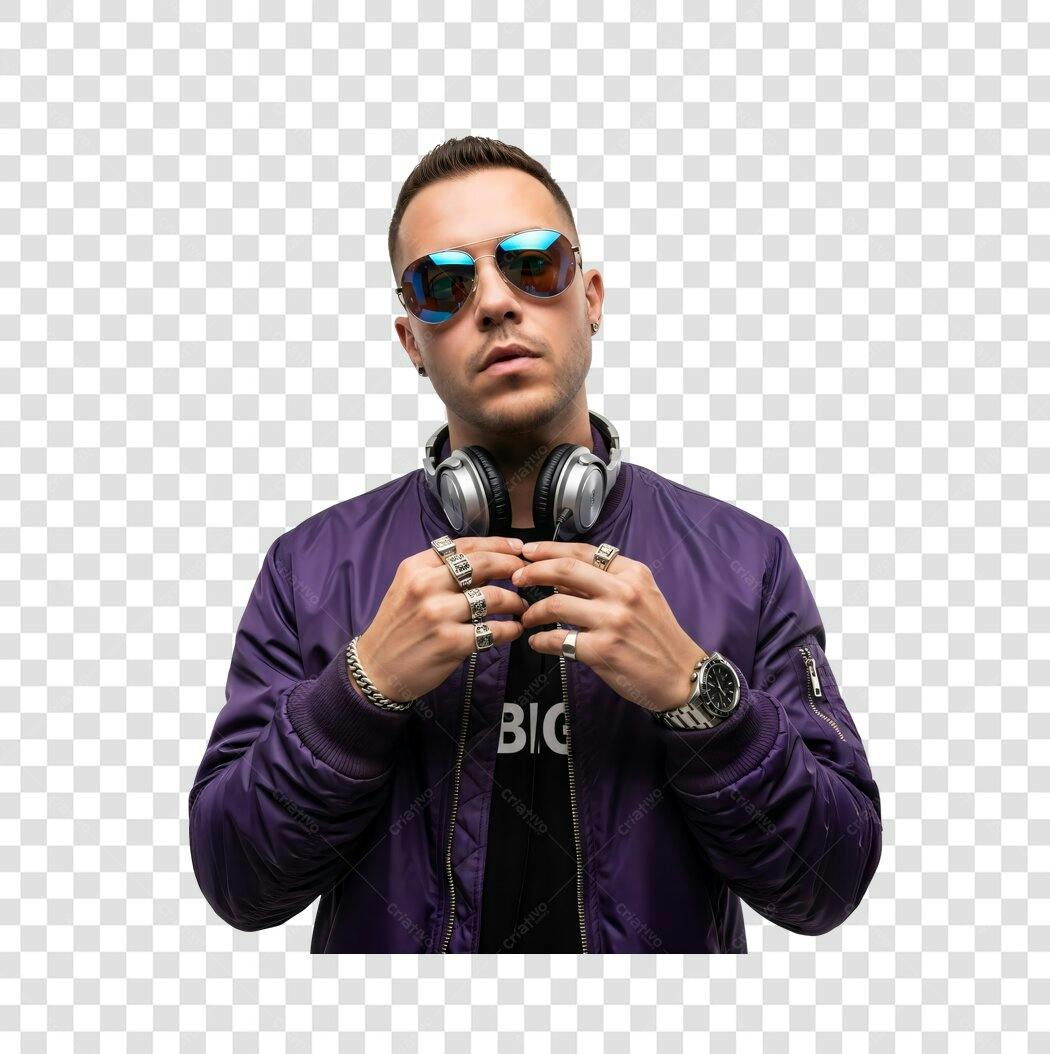 Foto Recortada Homem Jovem Óculos Fone PNG Fundo Transparente