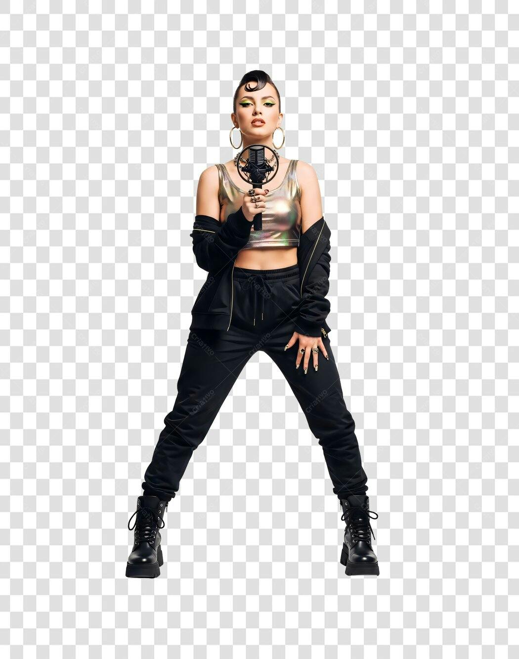 Foto Recortada Cantora Mulher Microfone PNG Fundo Transparente