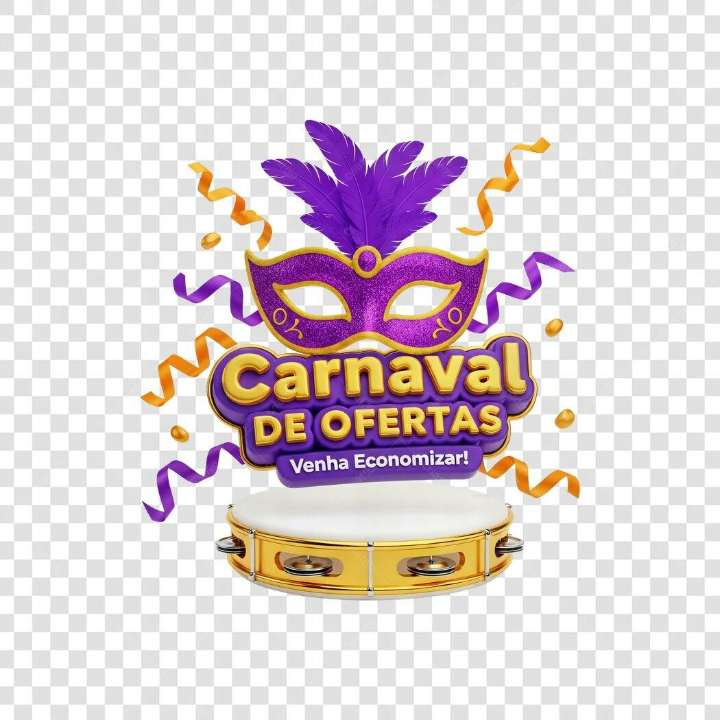 Elemento 3D Carnaval de Ofertas Fevereiro PNG Fundo Transparente