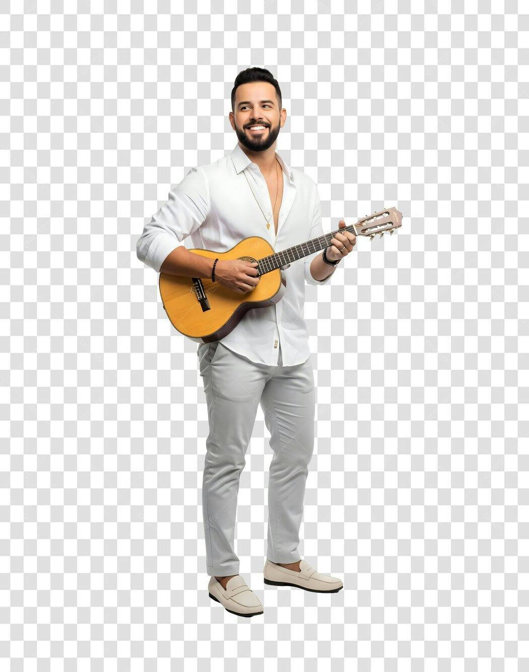 Foto Recortada Homem Sorrindo Tocando Violão PNG Fundo Transparente