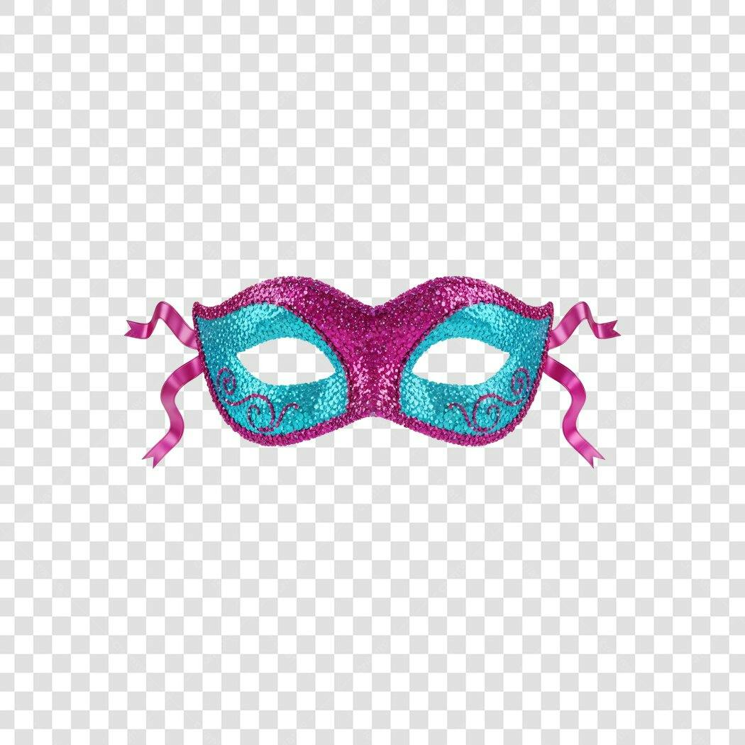 Máscara Carnaval Fevereiro Glitter Azul Rosa PNG Fundo Transparente