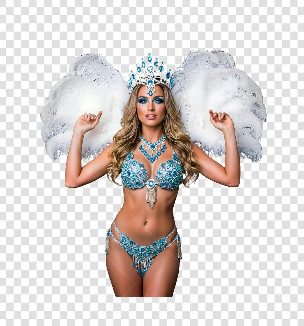 Foto Recortada Mulher Fantasia Carnaval Azul PNG Fundo Transparente