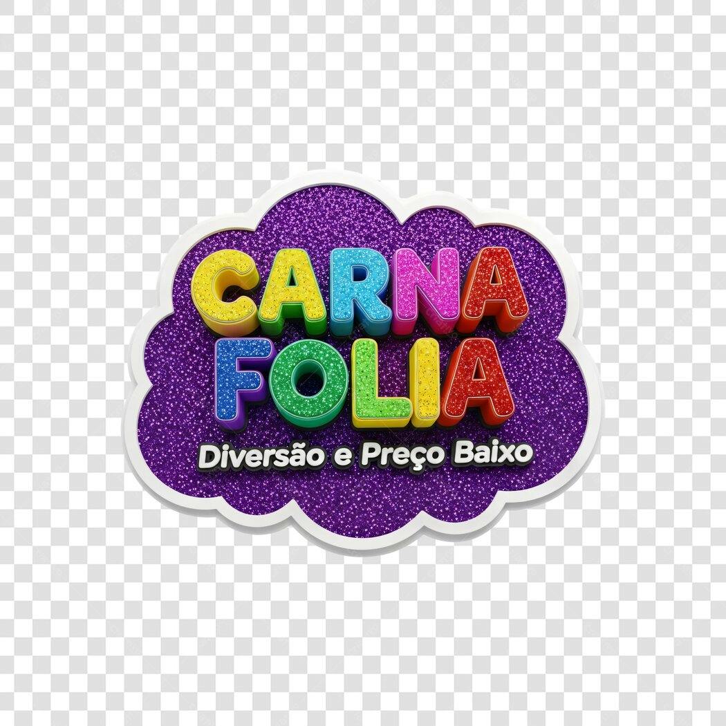 Elemento 3D Carna Folia Carnaval Fevereiro PNG Fundo Transparente