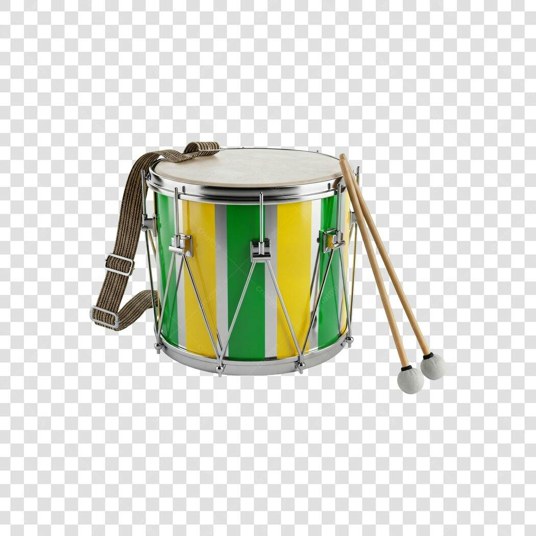 Foto Recortada Tambor Verde Amarelo Instrumento Musical PNG Fundo Transparente