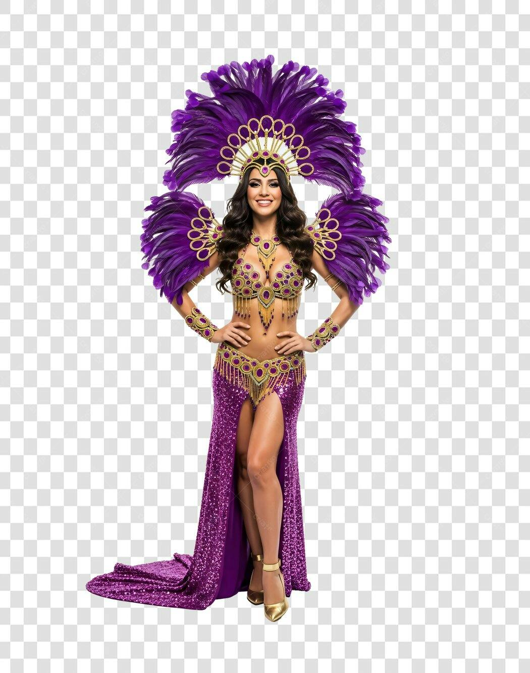 Foto Recortada Mulher Fantasia Carnaval Roxa PNG Fundo Transparente