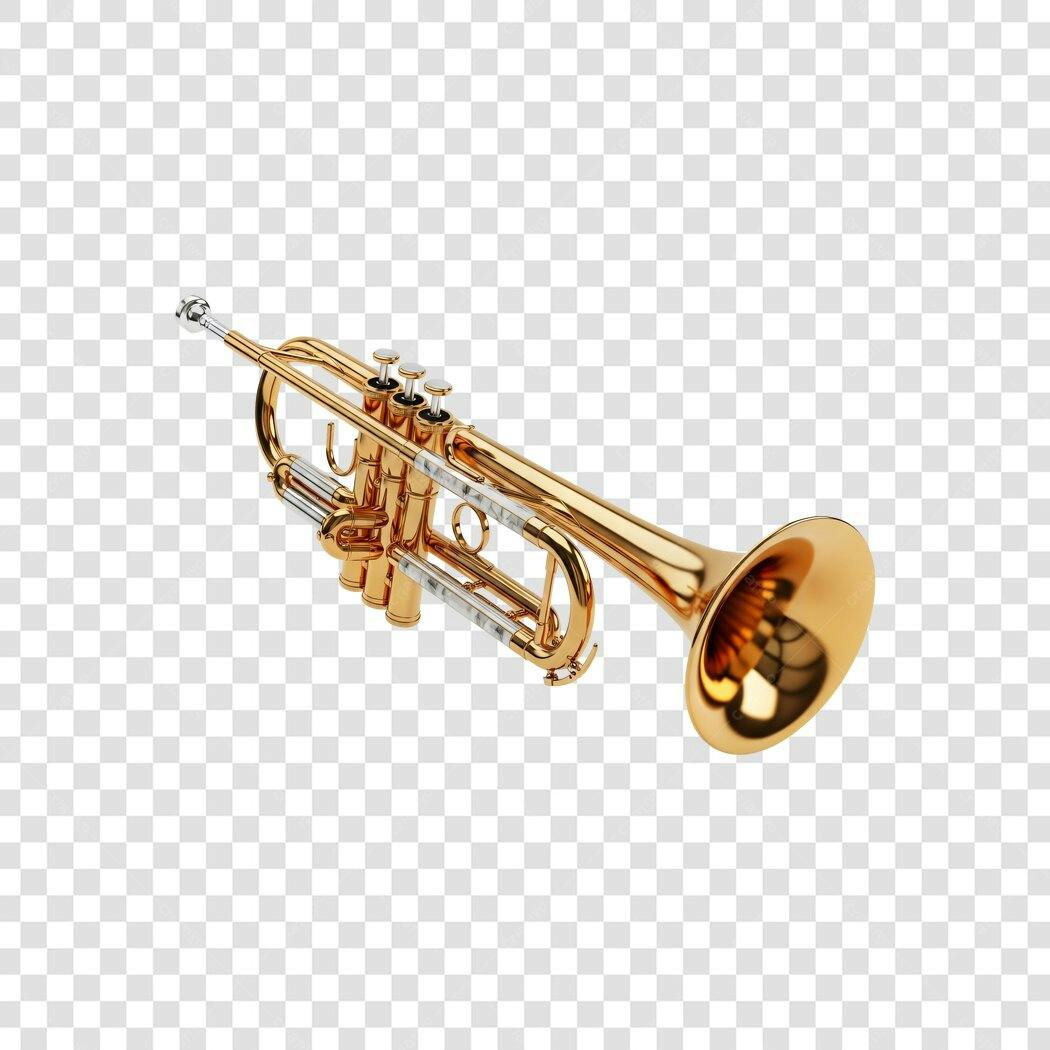 Elemento 3D Trompete Dourado Instrumento Musical PNG Fundo Transparente