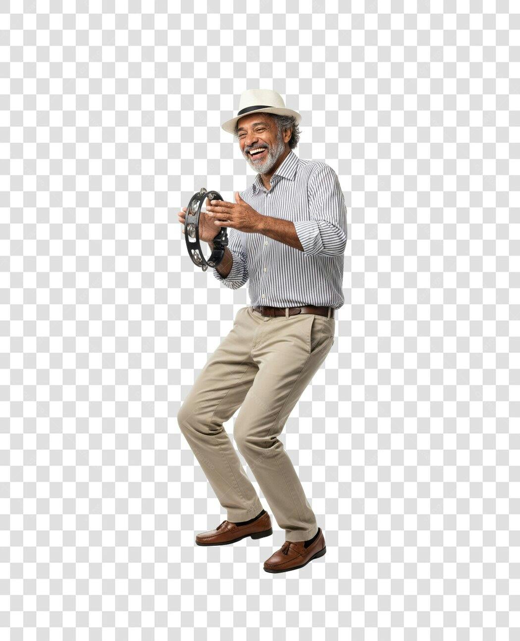 Foto Recortada Homem Idoso Sorrindo Pandeiro PNG Fundo Transparente