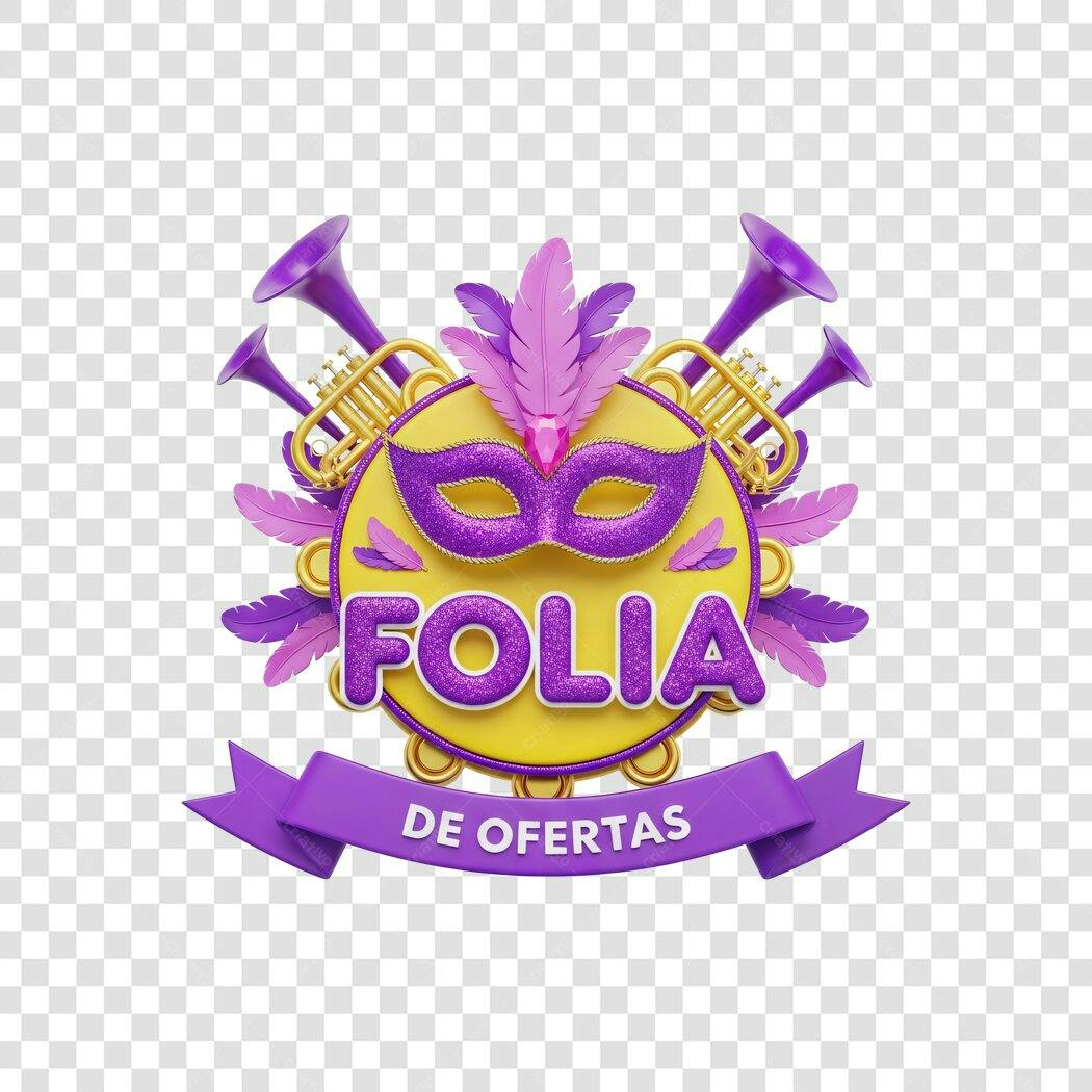 Elemento 3D Carnaval Folia de Ofertas Fevereiro PNG Fundo Transparente