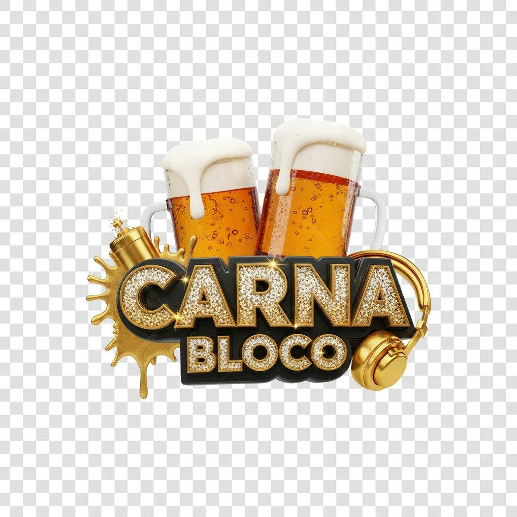 Elemento 3D Carnabloco Cerveja Carnaval Fevereiro PNG Fundo Transparente