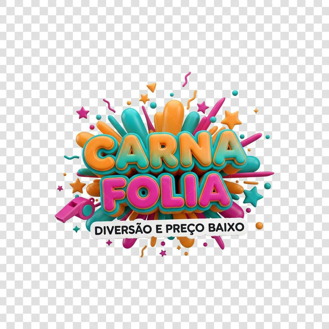 Elemento 3D Carnafolia Carnaval Fevereiro PNG Fundo Transparente