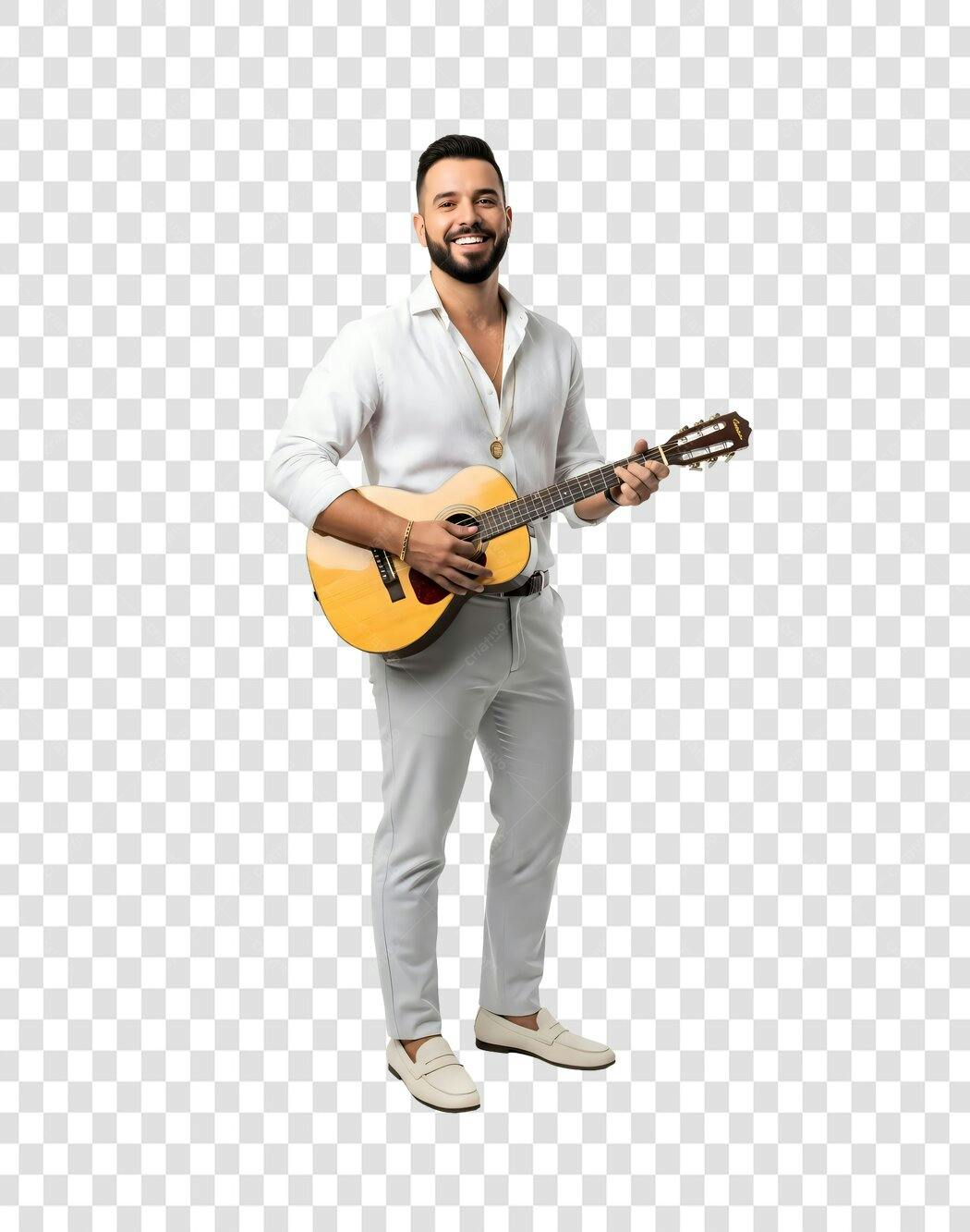 Foto Recortada Homem Sorrindo Tocando Violão PNG Fundo Transparente