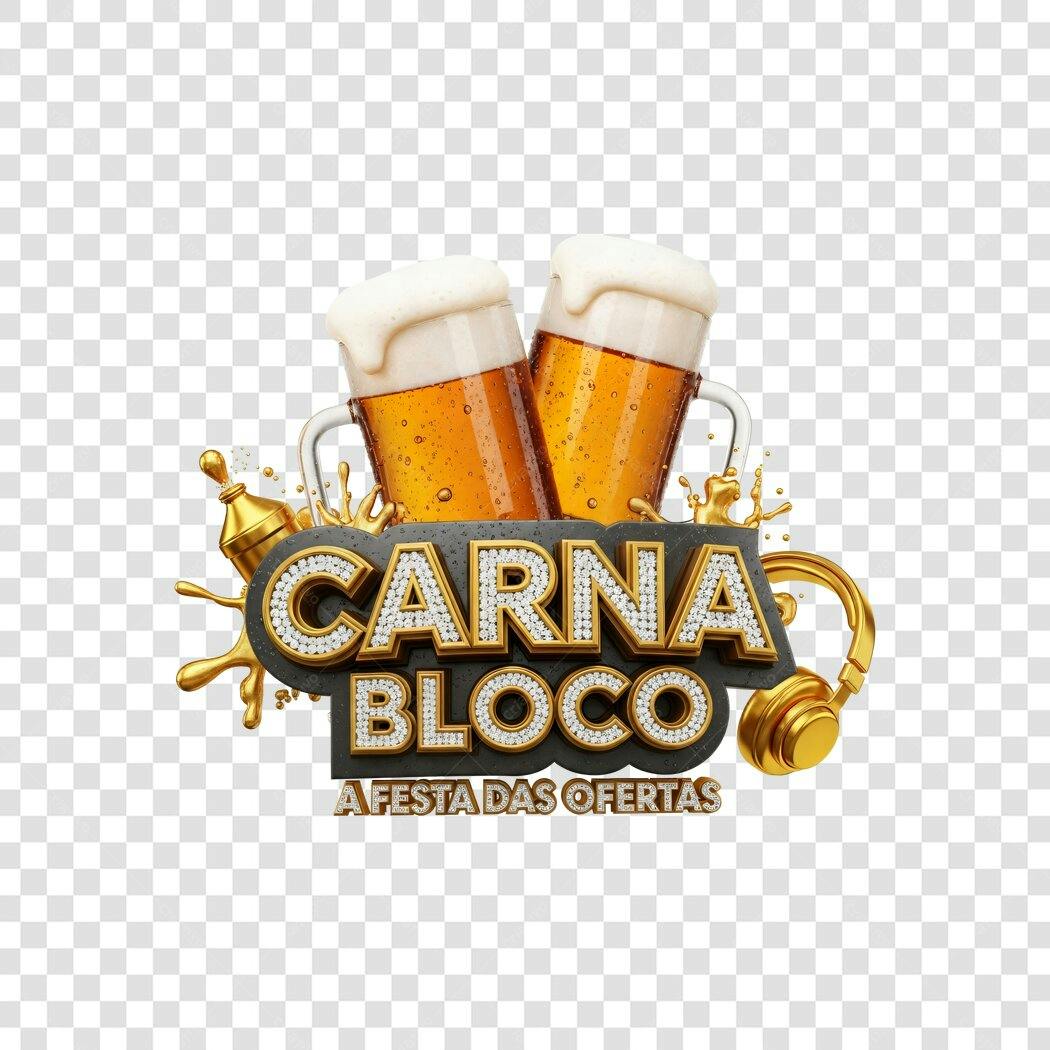 Elemento 3D Carnabloco Cerveja Carnaval Fevereiro PNG Fundo Transparente