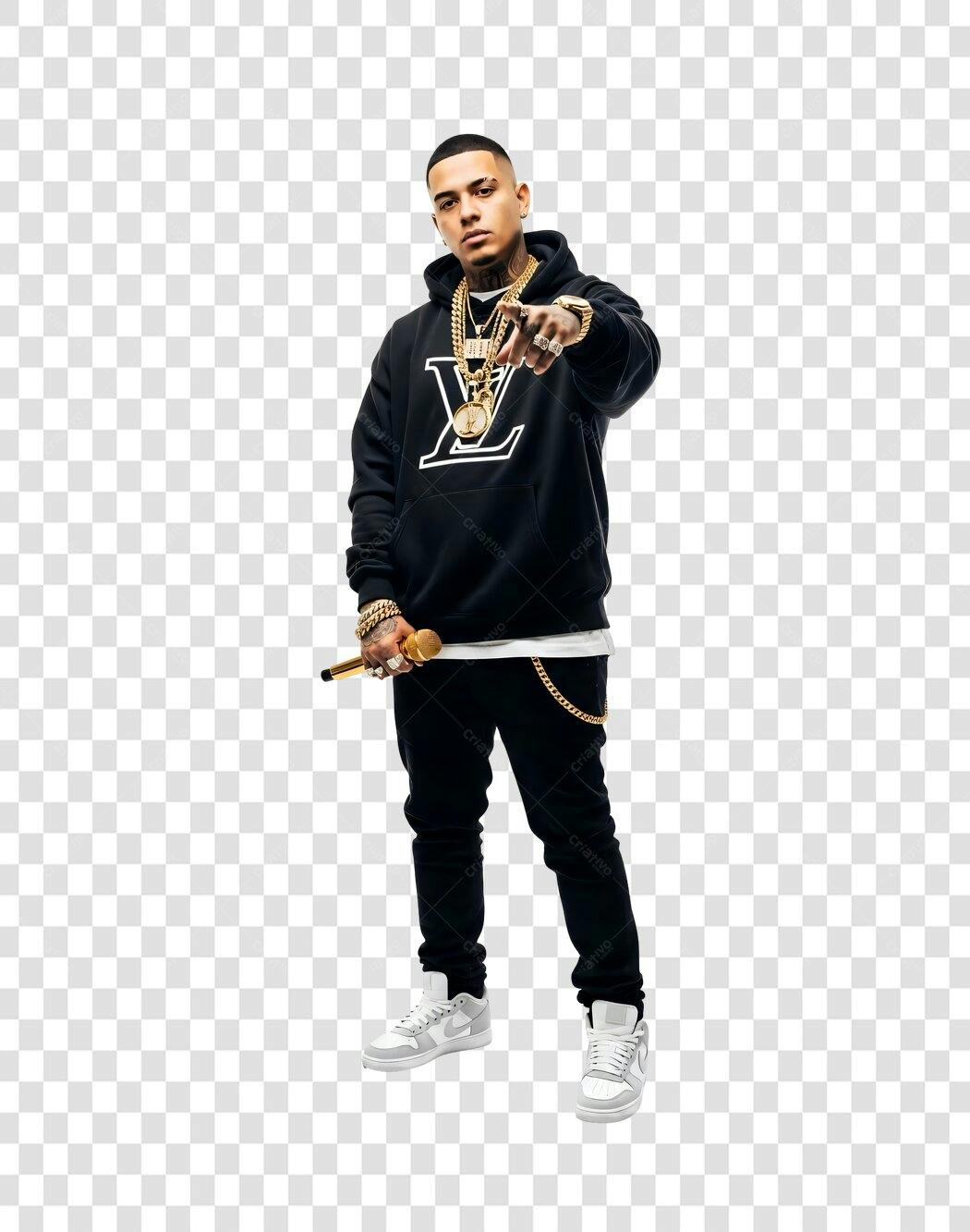 Foto Recortada Rapper Homem Jovem Microfone PNG Fundo Transparente