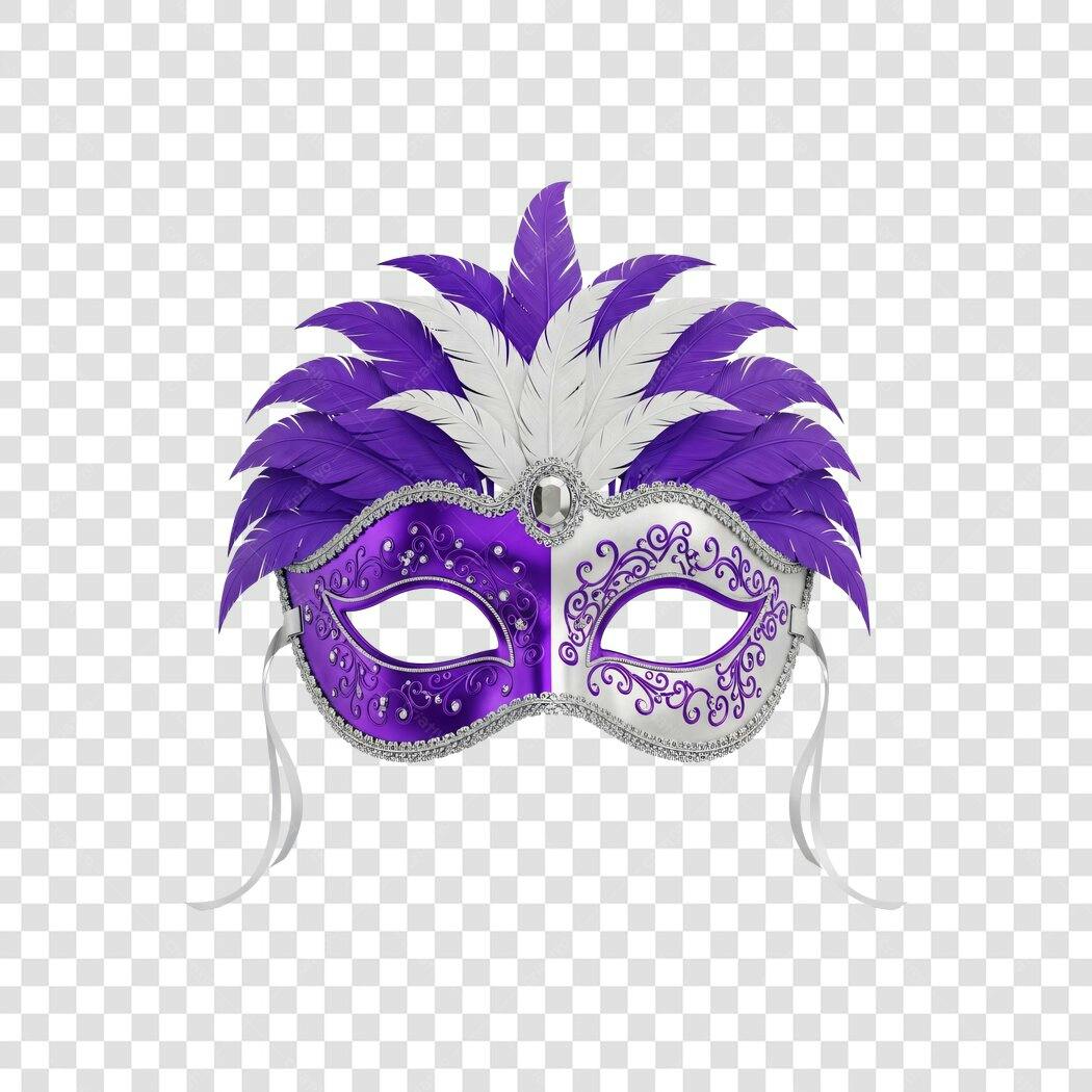 Elemento 3D Máscara Carnaval Roxo Prata PNG Fundo Transparente
