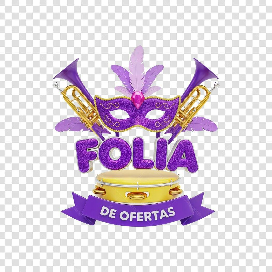 Elemento 3D Folia de Ofertas Carnaval Fevereiro PNG Fundo Transparente