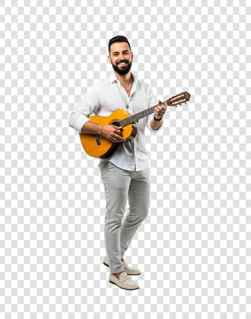 Foto Recortada Homem Sorrindo Tocando Violão PNG Fundo Transparente